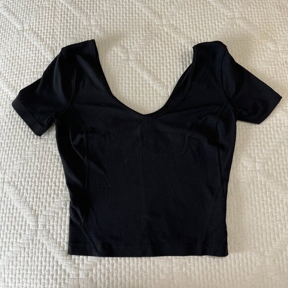 Lululemon Align V Neck And Back Race Length Tee Black Womens Size 2 VGUC - Picture 1 of 3